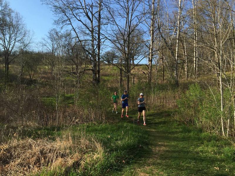 Trail runners enjoying a beautiful spring day on the Table Bluff segment of the Ice Age Trail.