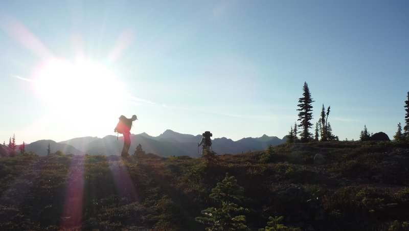 Preparing to descend from the trail's high point.