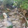 This is the turnoff from the first creek bed. It is sometimes marked with a cairn, but was not when I visited.