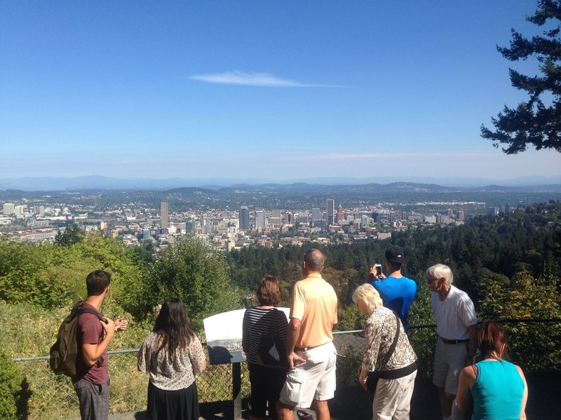 From the overlook at Pittock Mansion visitors are afforded a sweeping view of the city of Portland and far beyond to the Cascade range, where Mt. Hood can easily be seen in clear weather. Photo by Bill Cunningham