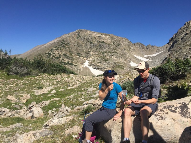 Taking a break after breaking through tree line.