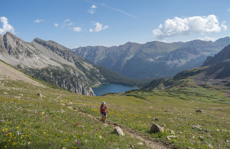 Oh yeah.....high above magical Snowmass Lake on Trail Rider Pass. Photo: Michelle Smith