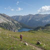 Oh yeah.....high above magical Snowmass Lake on Trail Rider Pass. Photo: Michelle Smith