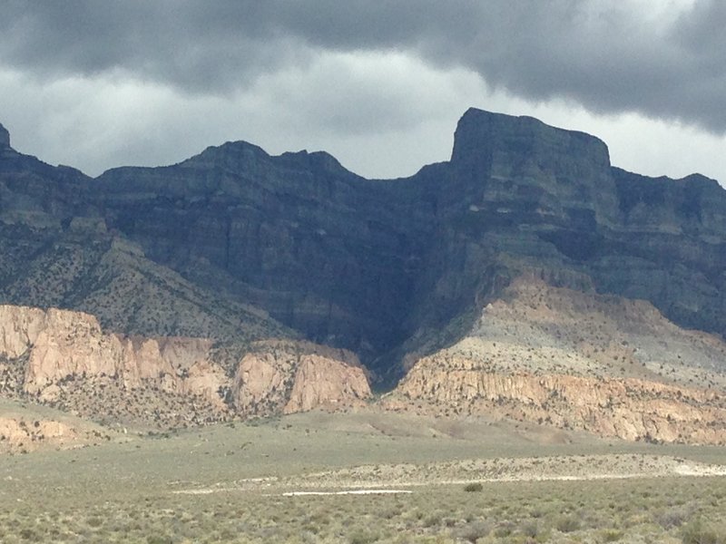 A poor quality photo of the incredible west and north face of Notch Peak. This trail leads you right to the top of this spectacular cliff. Unfortunately, the day we went it was stormy and dark so it wasn't great for seeing the detail on the face in the picture.