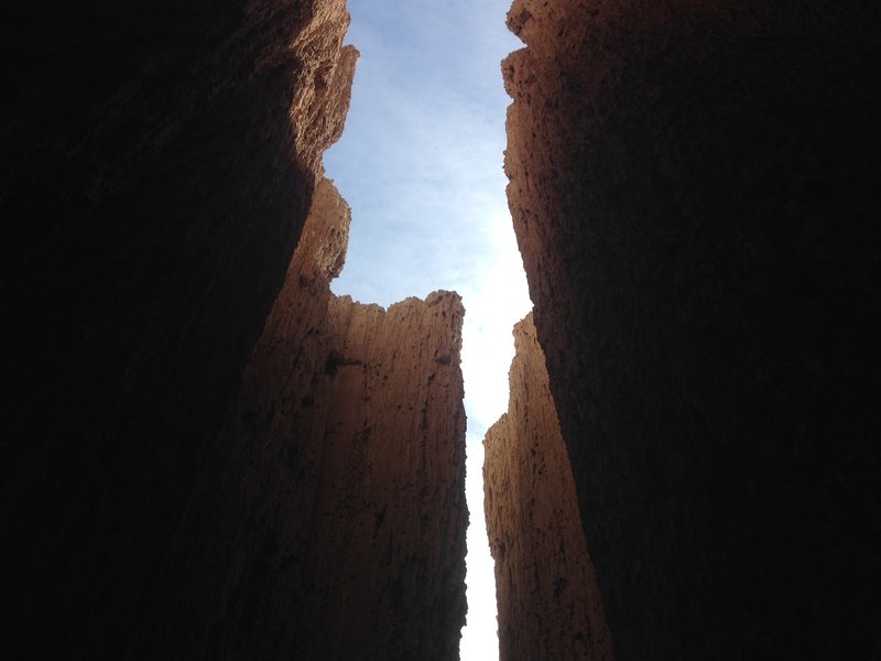 A view from inside one of the slot canyons into the sky above