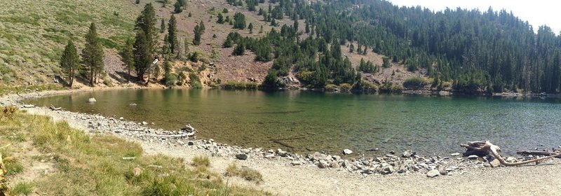 Panorama of Heart Lake, Red Mountain in the background.