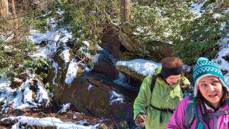 Heads down, heads up, on Rainbow Falls Trail.