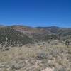 The parched hillsides to the north and the Berry Creek drainage.