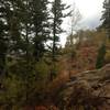 A view of the trail from the base of the rock thumb previously pictured.