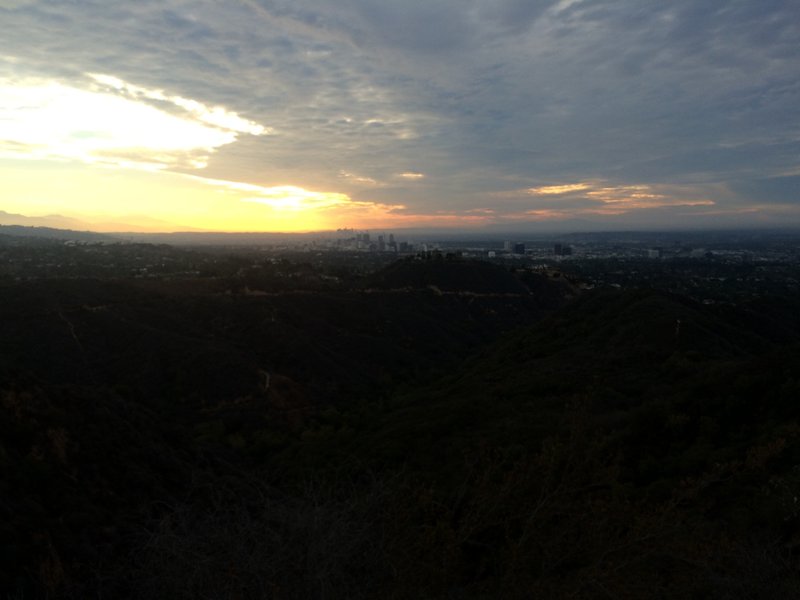 Chasing the sun rise from Rogers Road.  View of Downtown Los Angeles.