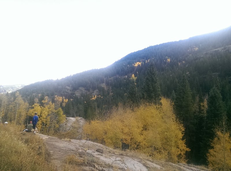 Taking a snack break on the large rock slabs