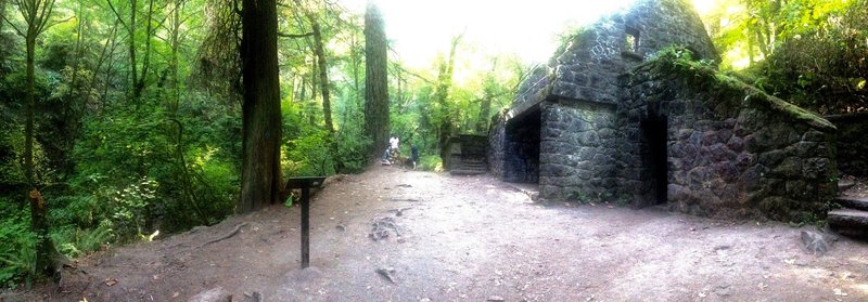 Hikers stop to take in the view at the intersection of the Wildwood and Lower Macleay Trails. The site of the Stone Hose is a popular attraction.