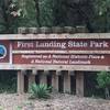 Welcome sign for First Landing State Park at western corner along Shore Drive.