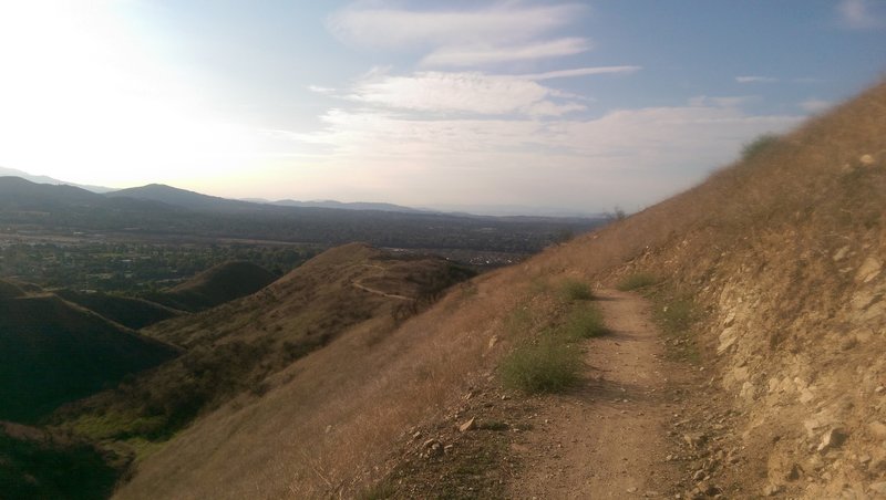 Descent down the Yucaipa Regional Park Trail.  The trail is a steeper grade than the road and it is singletrack.