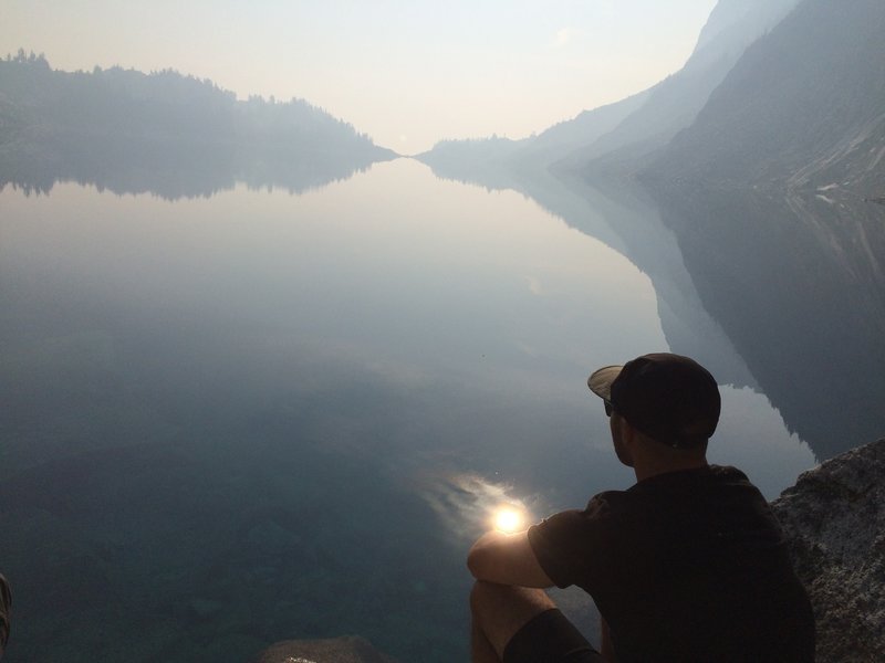 Chris looks out over Hidden Lake.