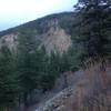 A view of some of the cliffs visible near the karst sinks area of the Spring Hollow Trail.