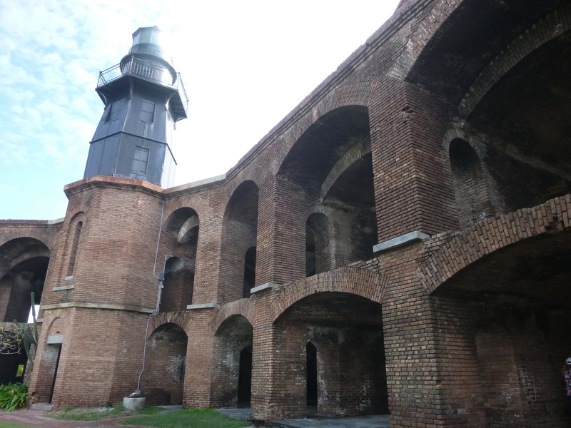 Looking up at the Garden Key Lighthouse from the inside of the fort.