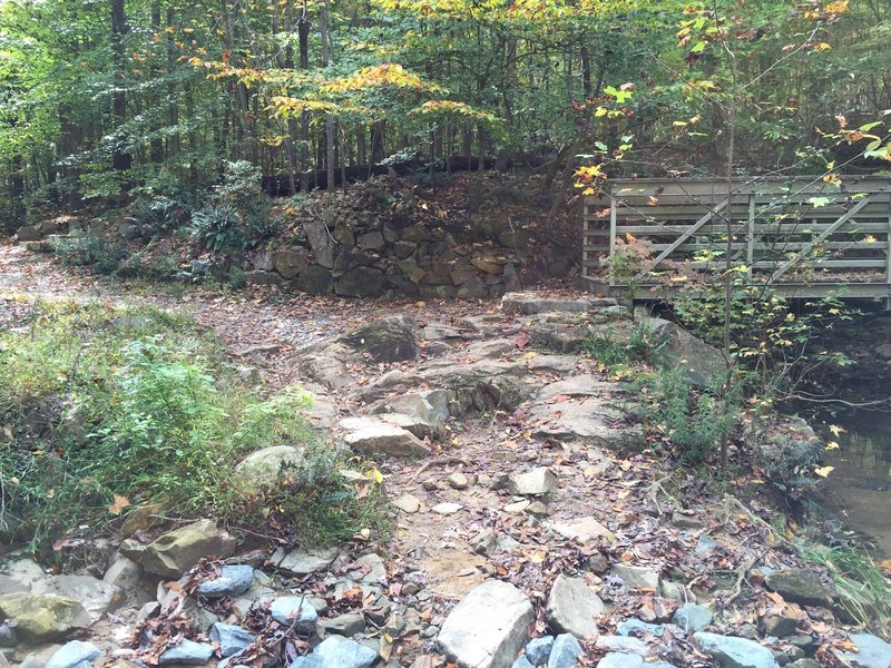 Going uphill, turn right to cross this bridge and finish Battle Branch Trail