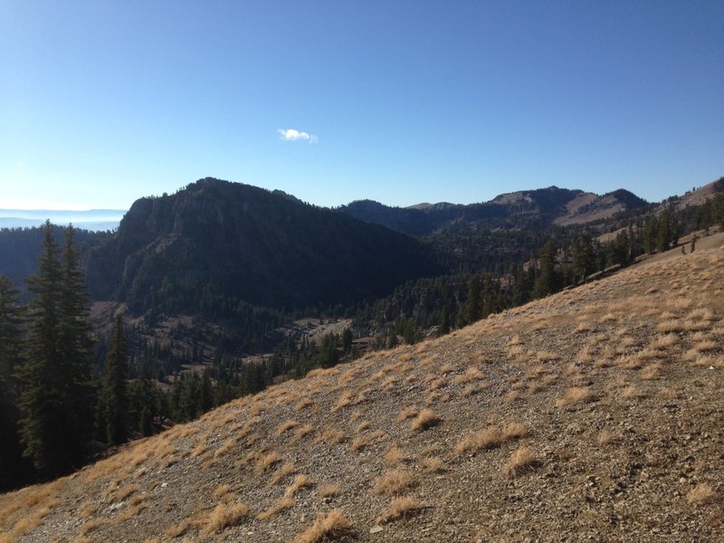 A view of Mount Gog from the trail descending down into White Pine Canyon.