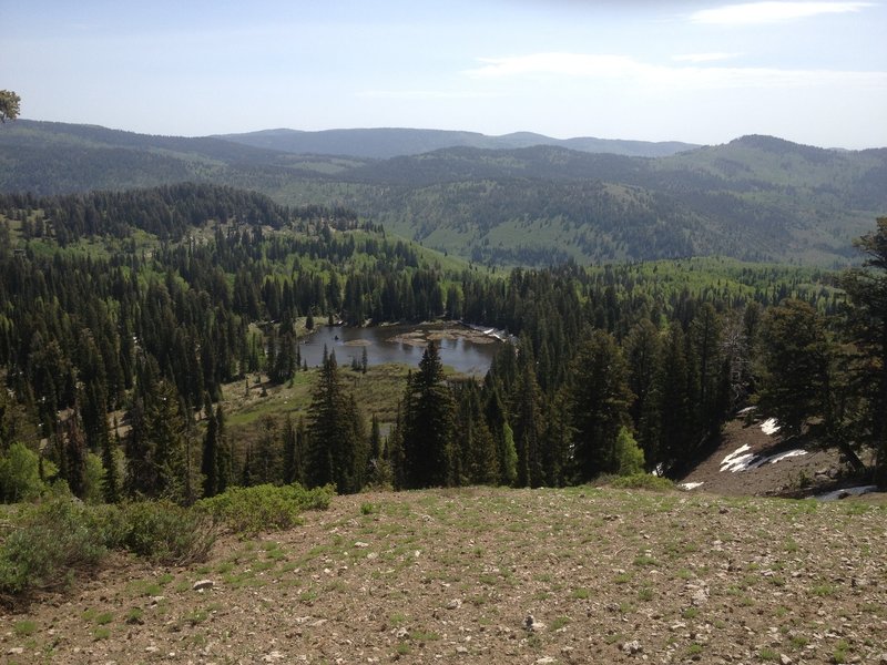 A view of Crescent Lake from above, taken on the ridge above Steep Hollow.