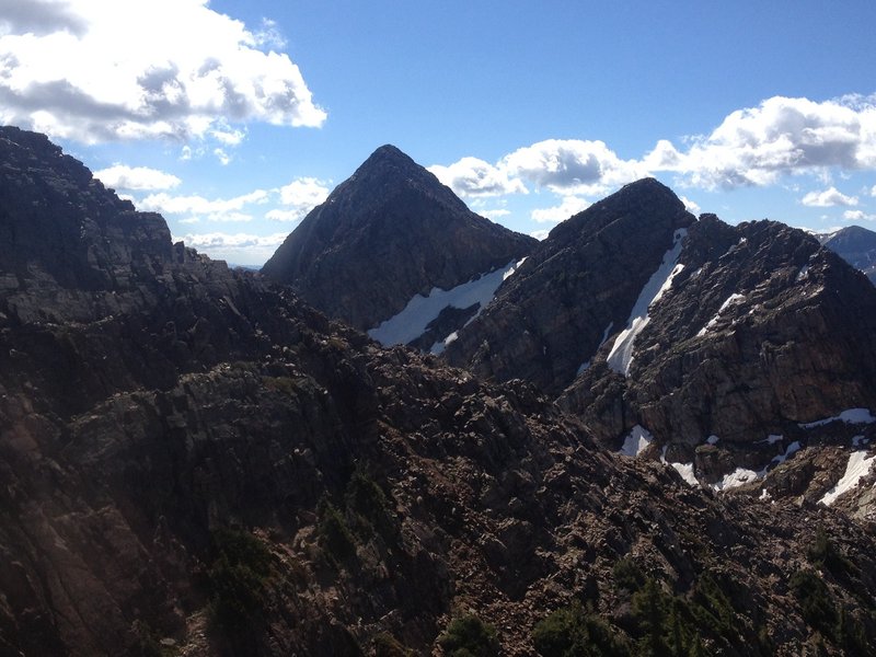 A view back to O'Sullivan (Sunrise) Peak and the ridge between the same peak and Twin Peaks.