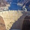 Looking at Hoover Dam from the bridge.