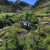 The beautiful meadow just below Gray Wolf Pass!