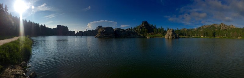 Panorama of Sylvan lake. One of the most beautiful lakes I have ever seen. If you are near Mount Rushmore take the time to drive up here and check it out. There is a nice trail that goes around the lake.