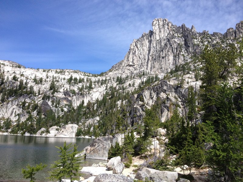 Prusik Peak as seen from Lake Viviane.