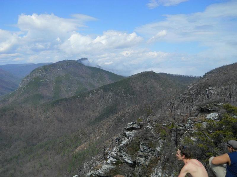 Hanging out on Shortoff Mountain. Tablerock Mountain (which looks like a nose) can be seen among the clouds in the distance.