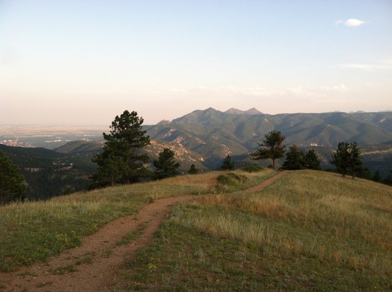 View from summit showing Boulder and the backside of the Flatirons.