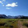 View of Henrys Fork Trail with Kings Peak in the center and the West Spur of Gilbert Peak on the left.