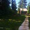 A scenic cabin as seen from the Wonderland Trail, heading toward the South Payallup trail.