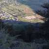 A view down from the top of the Saddleback Mountain Trail, with the shiny dot next to the large power lines being my car in the parking lot for this trail. It's a short distance to gain so much elevation!