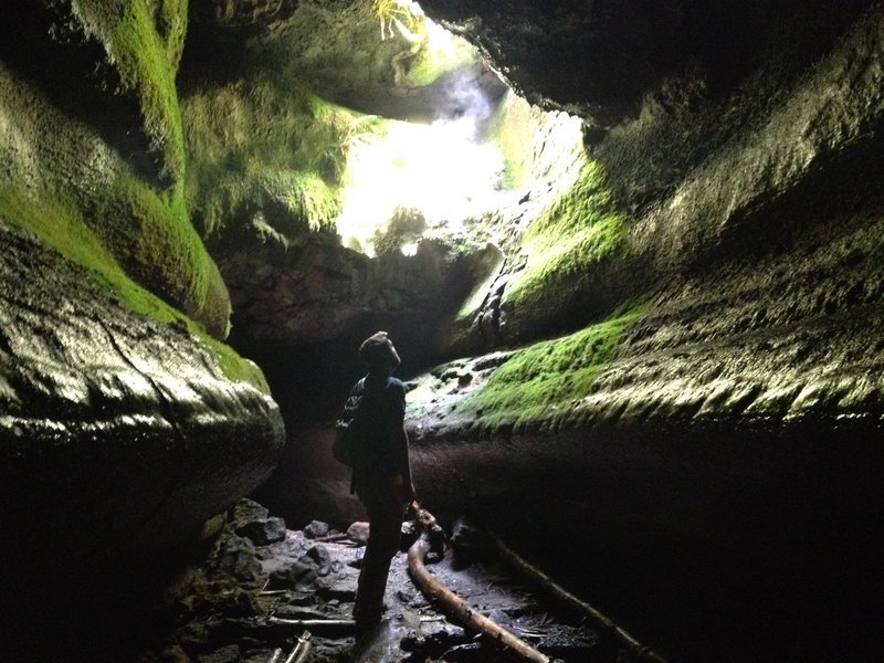 One of the few openings to natural light in Ape Cave.