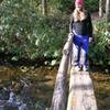 Log bridge crossing over Caldwell Creek on the way to Boogerman Trail.