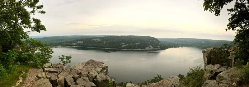 Panoramic of Devil's Lake on a rainy day.