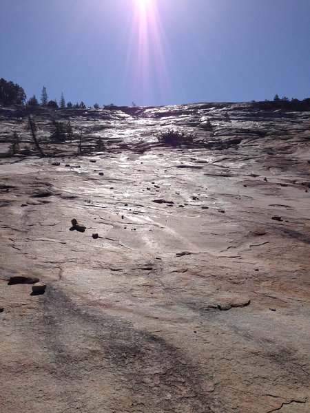 River on the left, granite on the right.