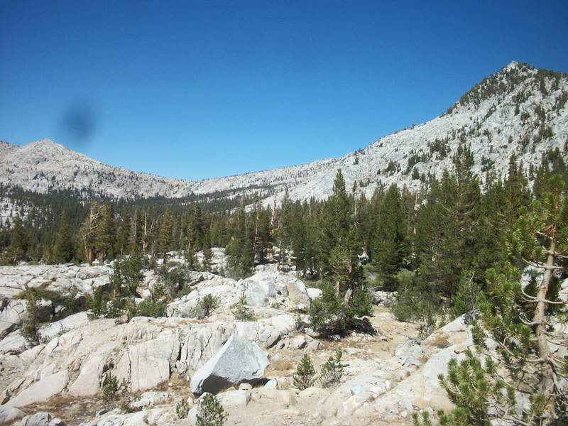 View of Granite Pass from the first drift fence in Granite Basin on the Simpson Meadow Trail.