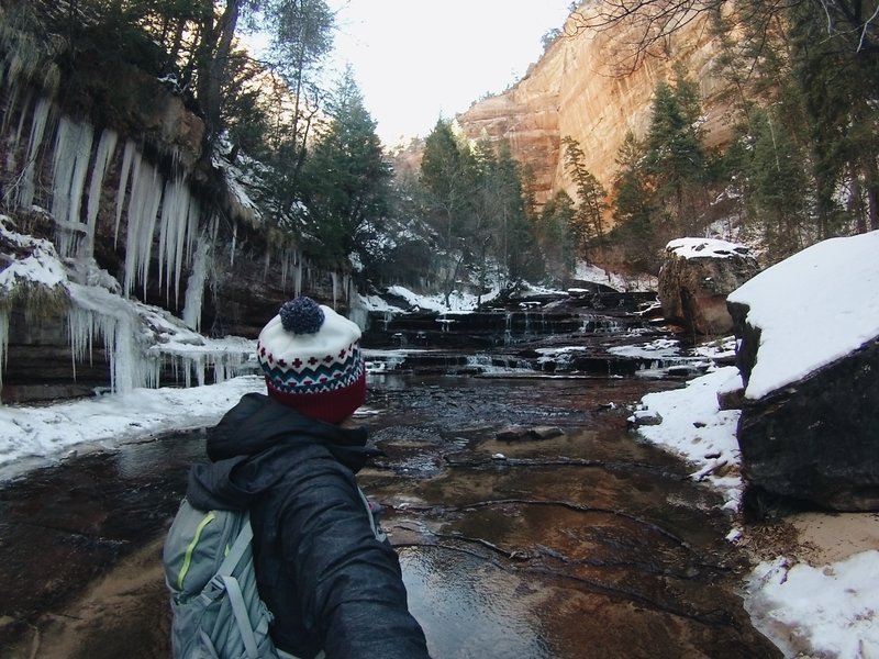 The red waterfalls! Once you reach this part of the trail, you are just about 10-15 minutes from the main attraction. Walk directly onto the rocks of the waterfall to hike up two levels of rocks/waterfalls to reach the lower subway canyon!