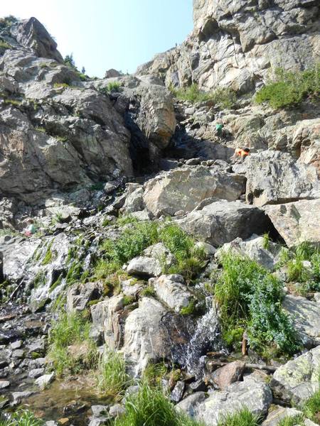 The climb/scramble up the side of Timberline Falls. Water is low in August, but you'll most likely get wet (and cold). Lake of Glass is often windy.