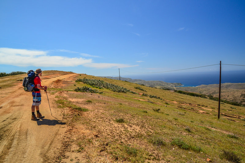 Stopping to take in the views on the Trans Catalina Trail.