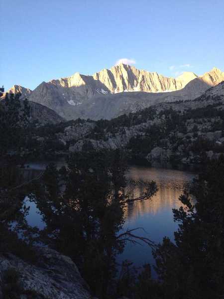 Sunrise over Mount Goode, and its reflection in Long Lake.