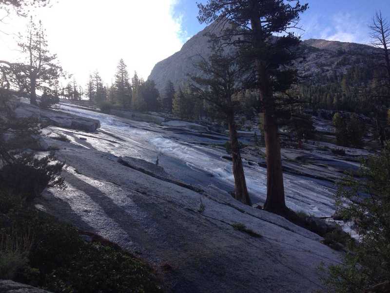 A pretty stream rolling down the polished granite, just above LeConte Canyon along the Bishop Pass Trail.