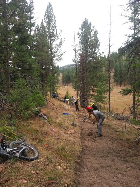 Volunteers rerouting the Fenceline Trail.