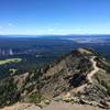 Looking down Mt Washburn trail - Tetons, Hayden Valley, and Yellowstone Gorge in background