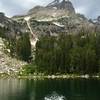 Surprise Lake plunge - Grand Teton rising above. Brrrrr!