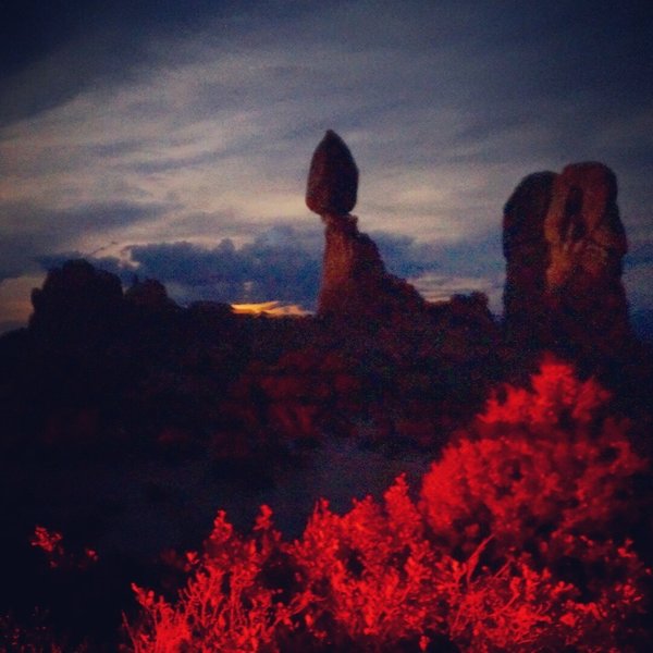 Moonrise behind Balanced Rock.