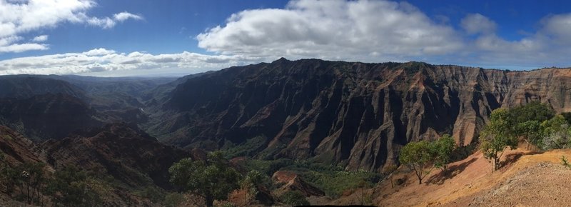 Panoramic view of Waimea Canyon all the way to the ocean.