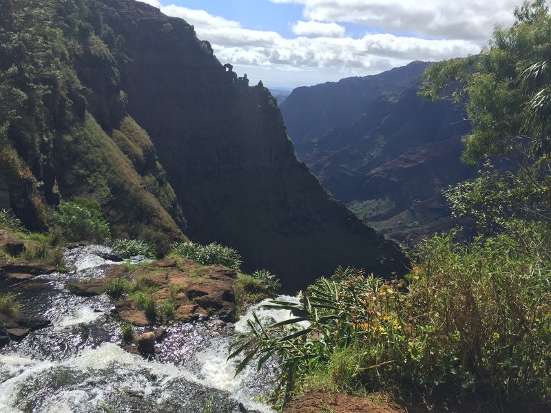 Kokee creek as it spills over and becomes Waipo'o falls.